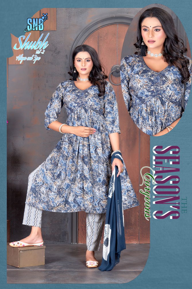 Shubh Vol 2 By Snb Alia Cut Rayon Printed Kurti With Bottom Dupatta Wholesale Shop In Surat
